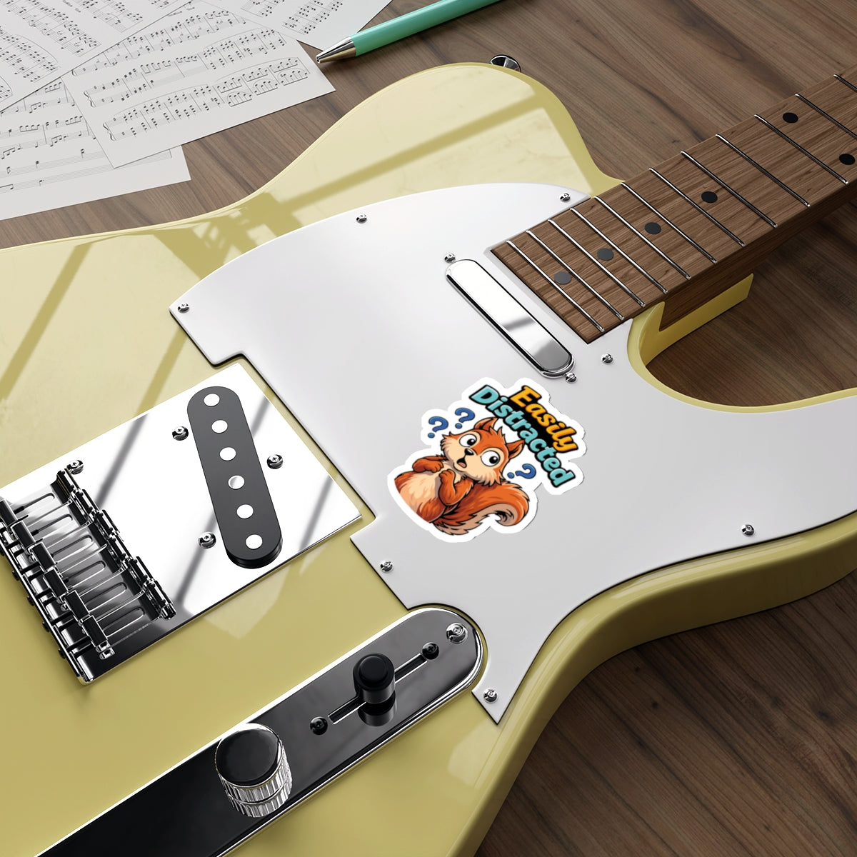 Easily Distracted Squirrel Sticker for Guitar