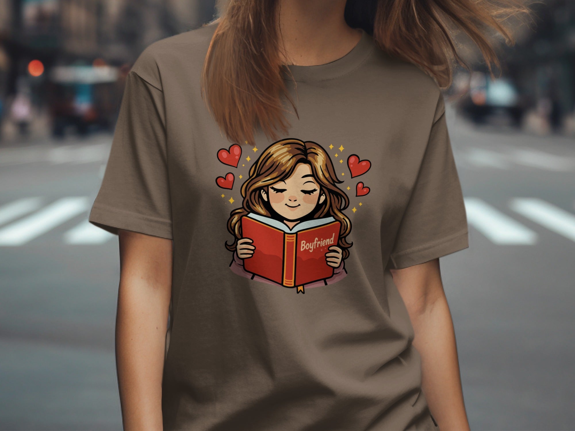 Cute Girl Reading Boyfriend Book Graphic T-Shirt