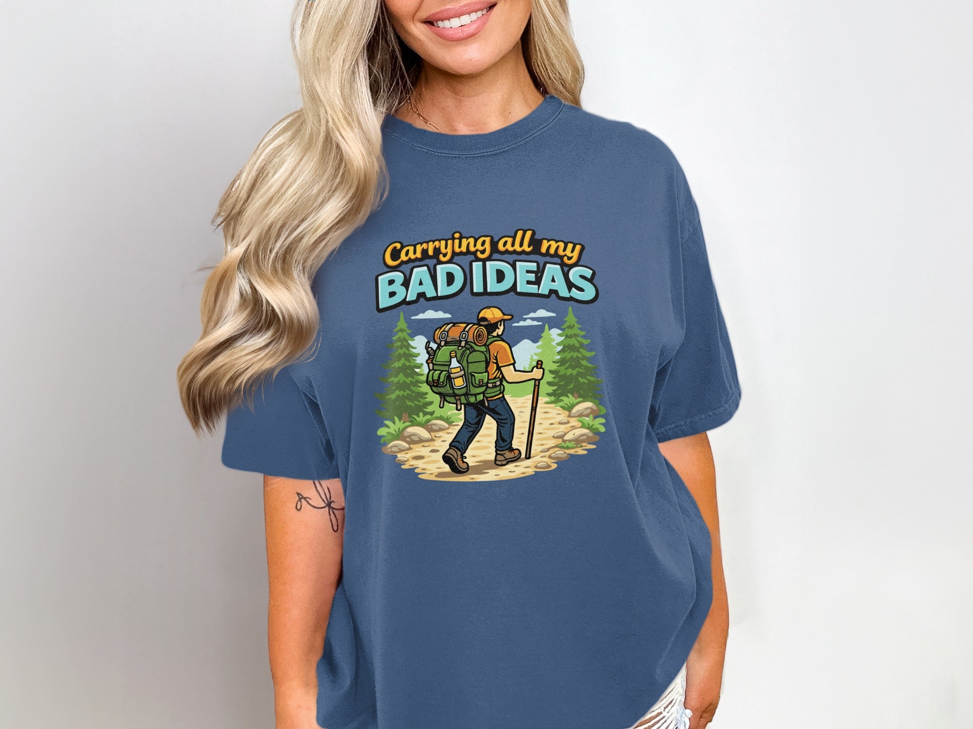 Carrying All My Bad Ideas Funny Hiking Graphic Tee