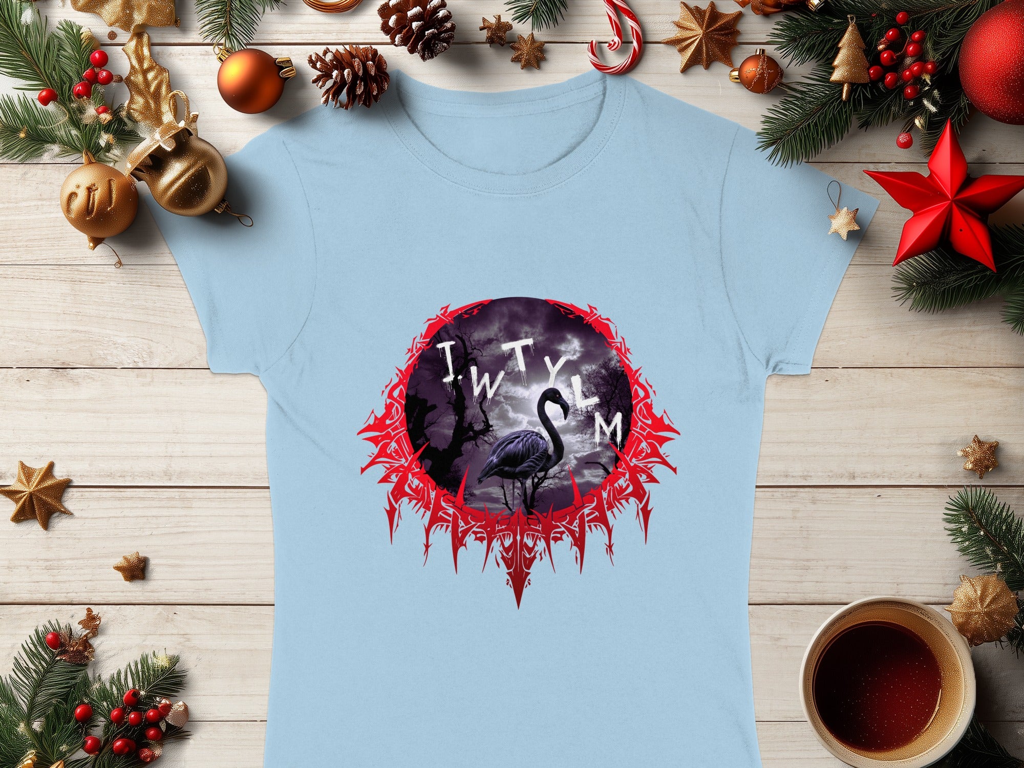 Flamingo in Dark Moonlight Design T-shirt
