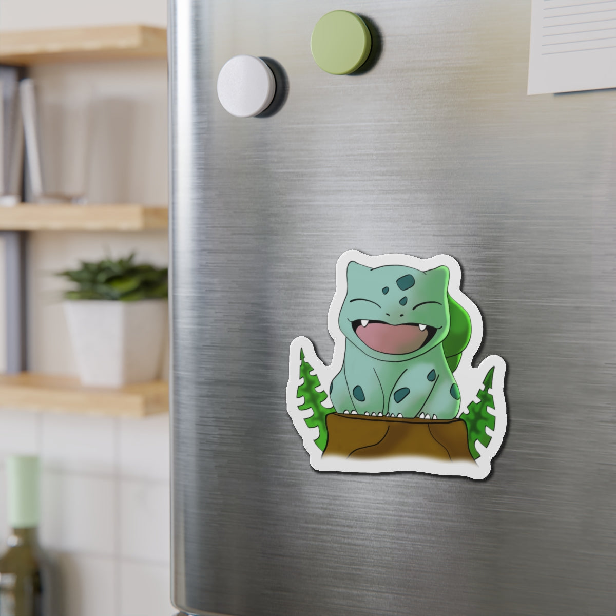 Cute Green Character On Rock Refrigerator Magnet