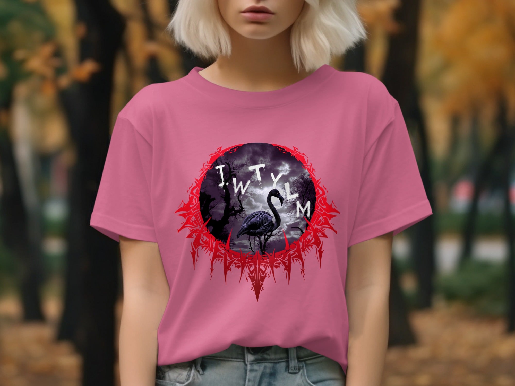 Gothic Flamingo Art Tee with Dark Fantasy Theme