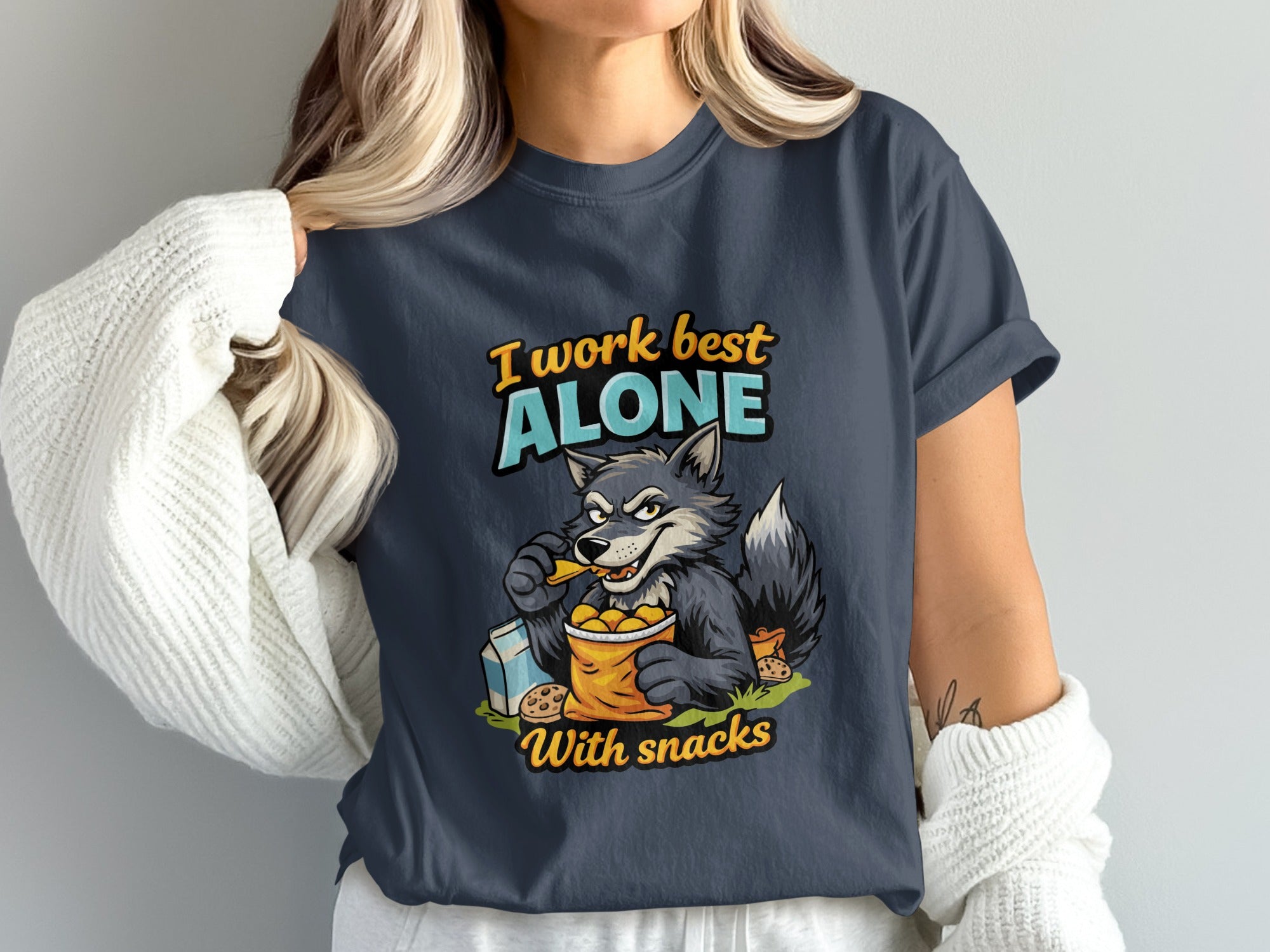 I Work Best Alone With Snacks Graphic T-Shirt