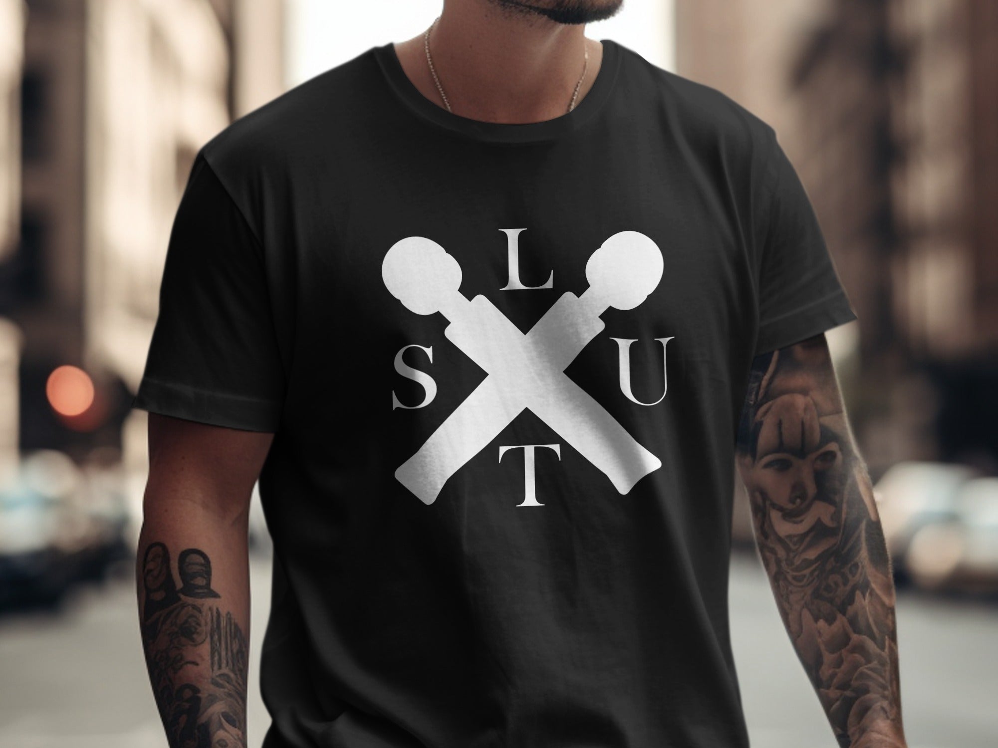 SLUT White on Black Cool Graphic TShirt for Men Women