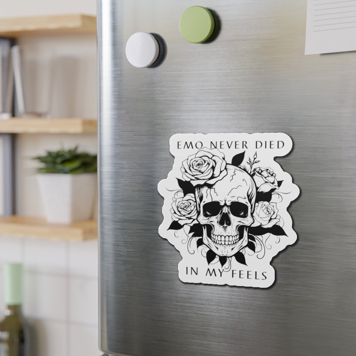 Emo Never Died Skull and Roses Magnet Sticker Decor