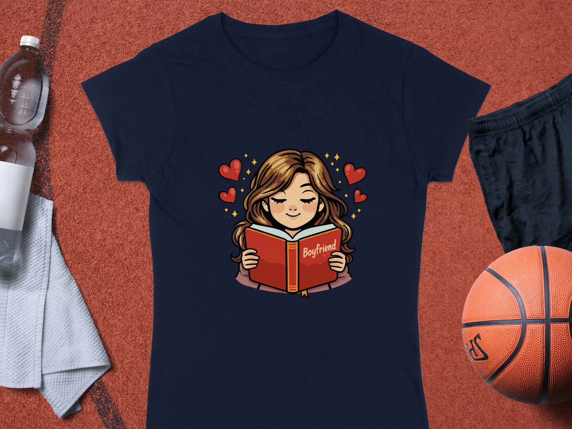 Girl Reading Book Love Hearts Illustrated T-shirt