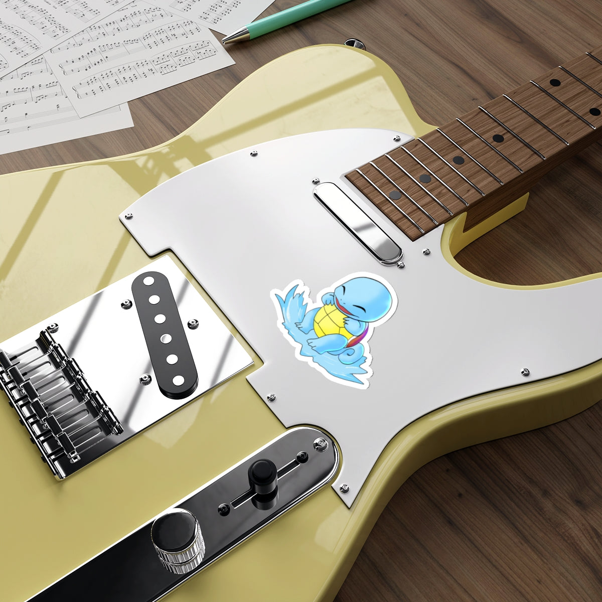 Squirtle Sticker on Electric Guitar Body Music Art