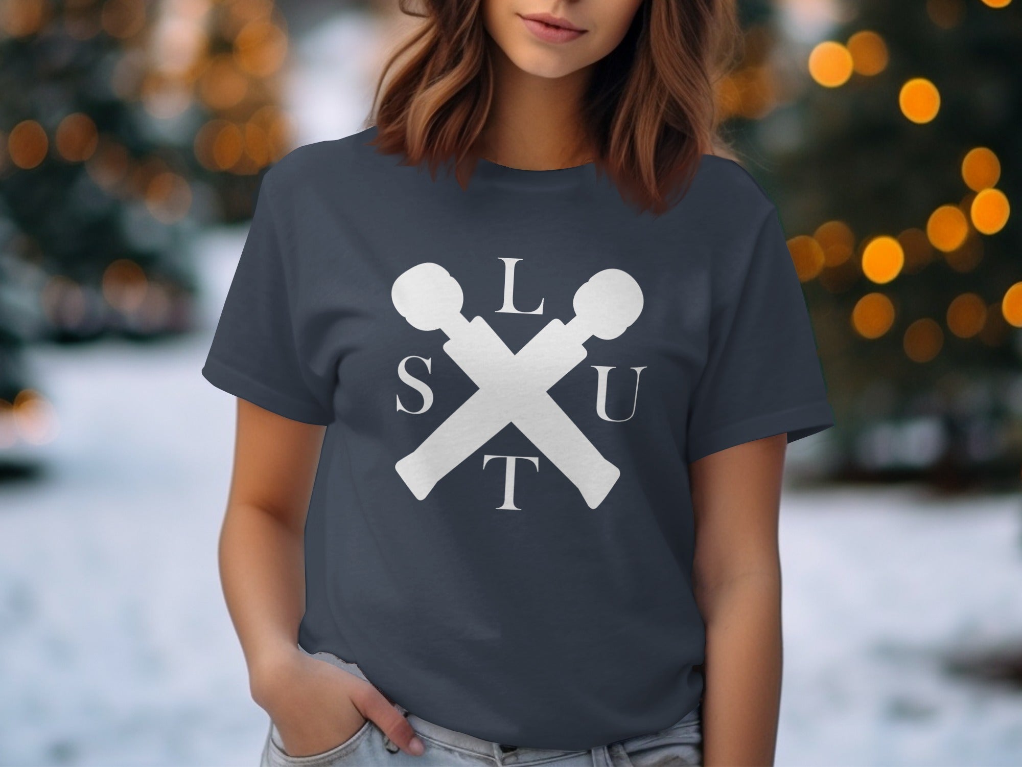 SLUT Letter Design with Crossed Shapes T-shirt