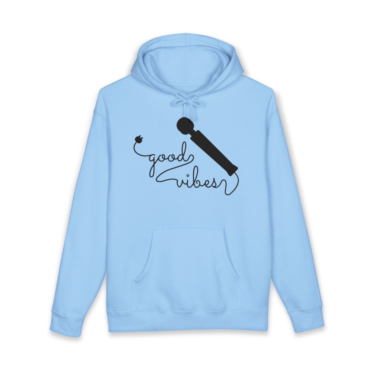 Light Blue Hoodie Featuring Good Vibes Microphone Design
