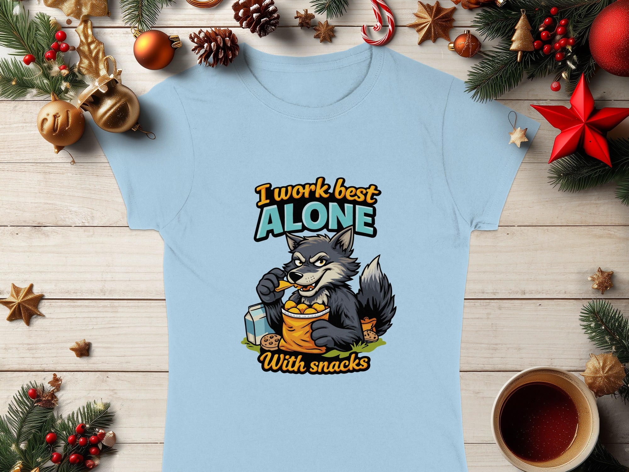 I Work Best Alone With Snacks Wolf T-shirt