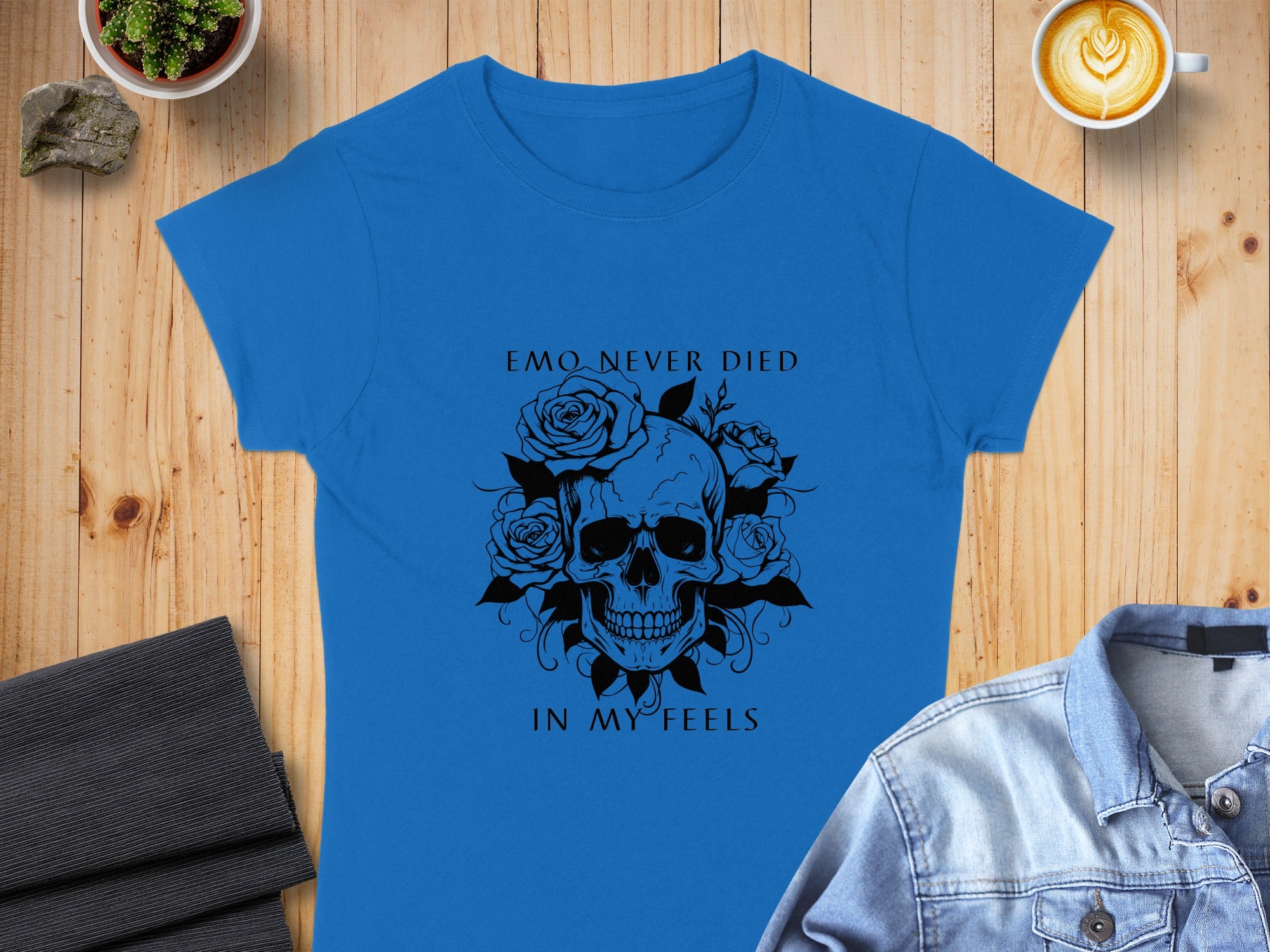 Emo Never Died Skull and Roses Graphic T-shirt