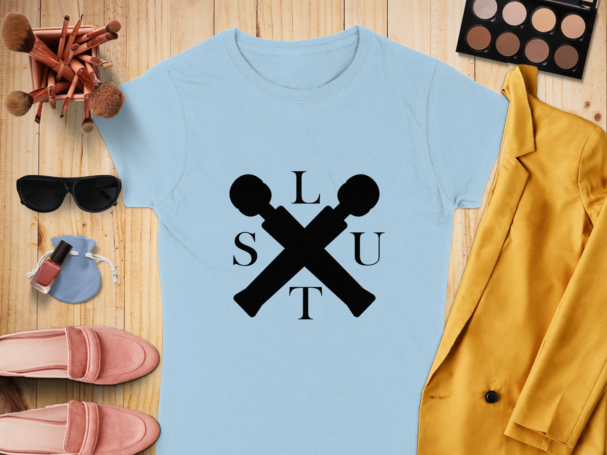 Stylish Shirt with Unique Design and Makeup Brushes