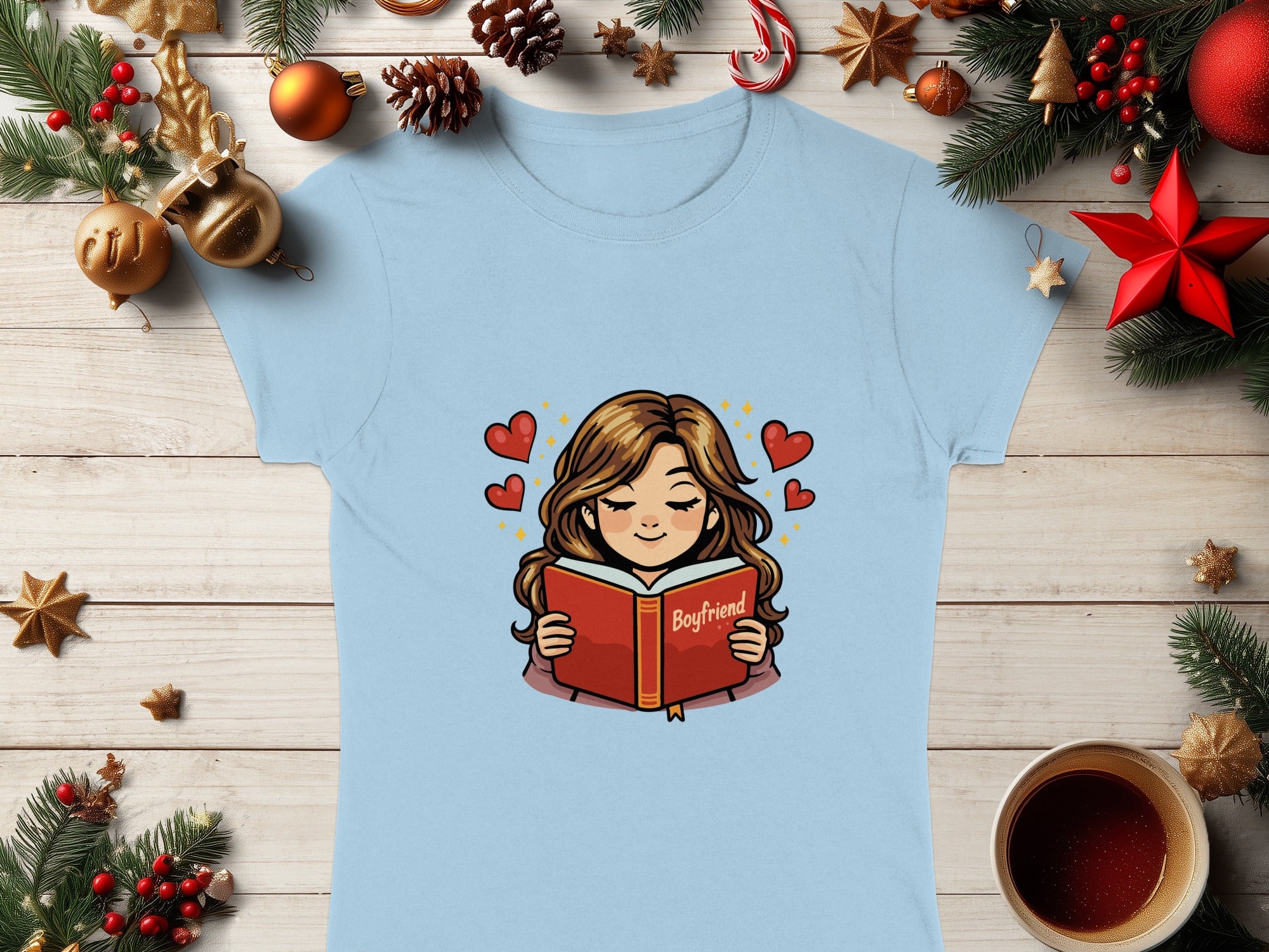 Girl Reading Boyfriend Book T-Shirt Christmas Design