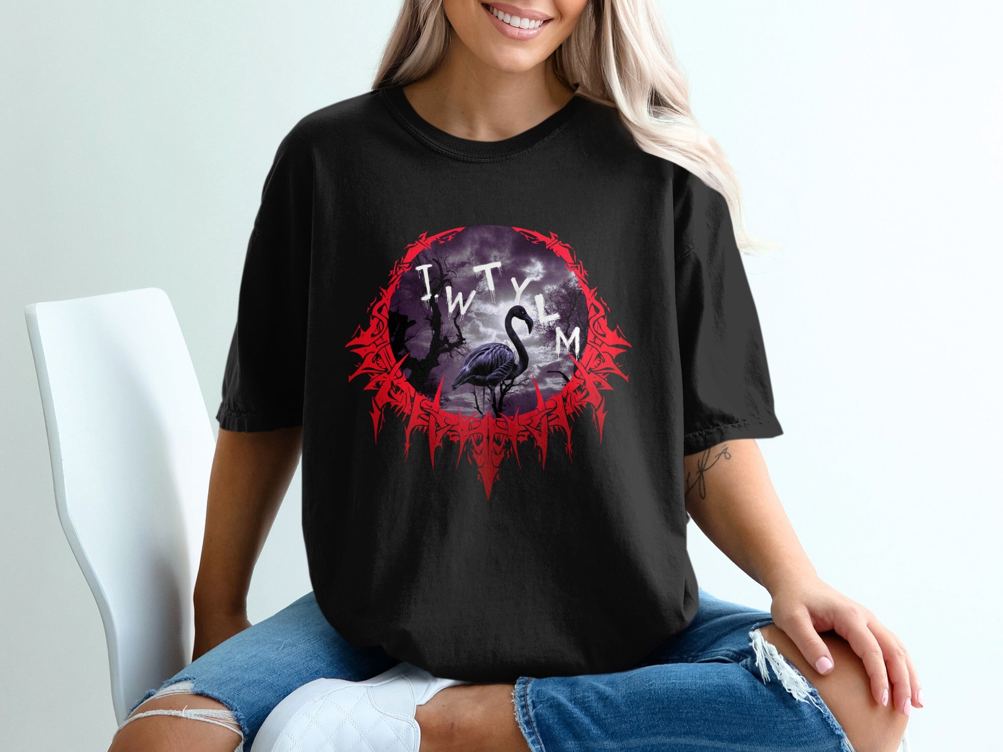 Gothic Crow And Moon With Red Frame Art T-shirt