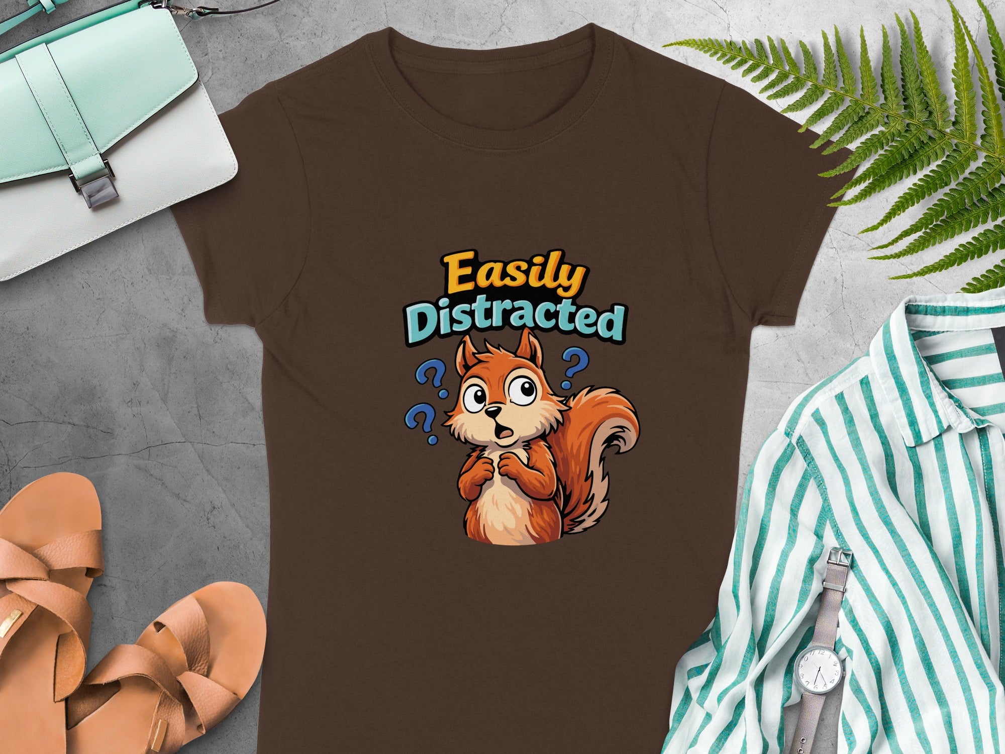 Easily Distracted Squirrel Design Printed Shirt