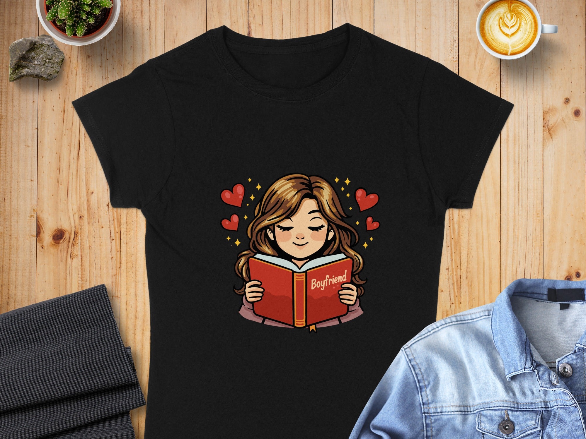 Girl Reading Book with Hearts Boyfriend T-Shirt Shirt