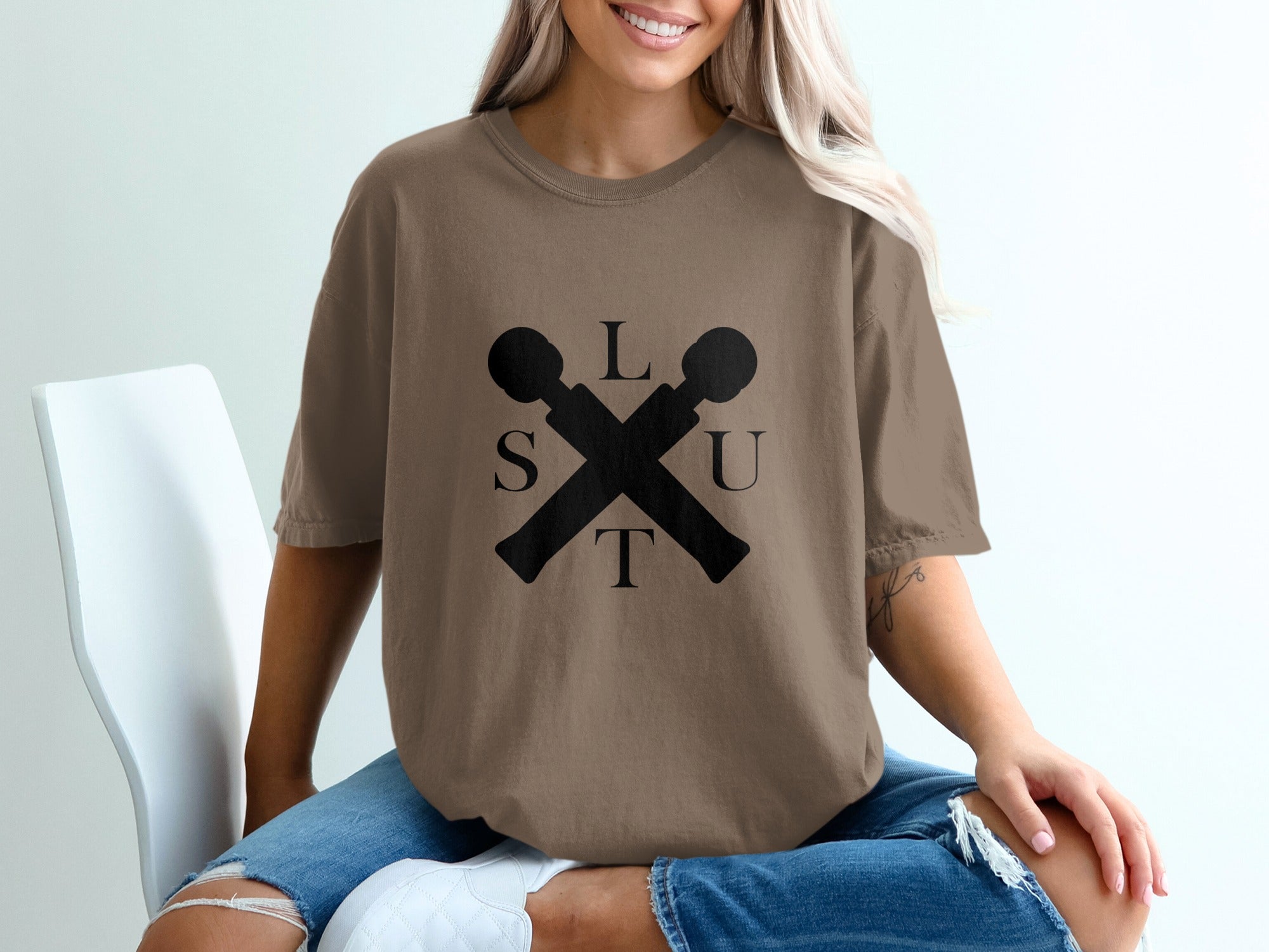 Trendy Brown SLUT Graphic Printed T-Shirt