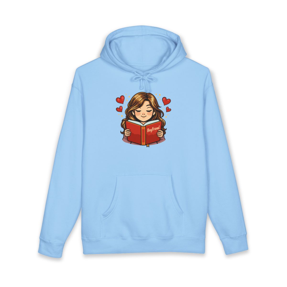 Cute Girl Reading Book with Hearts Design Hoodie