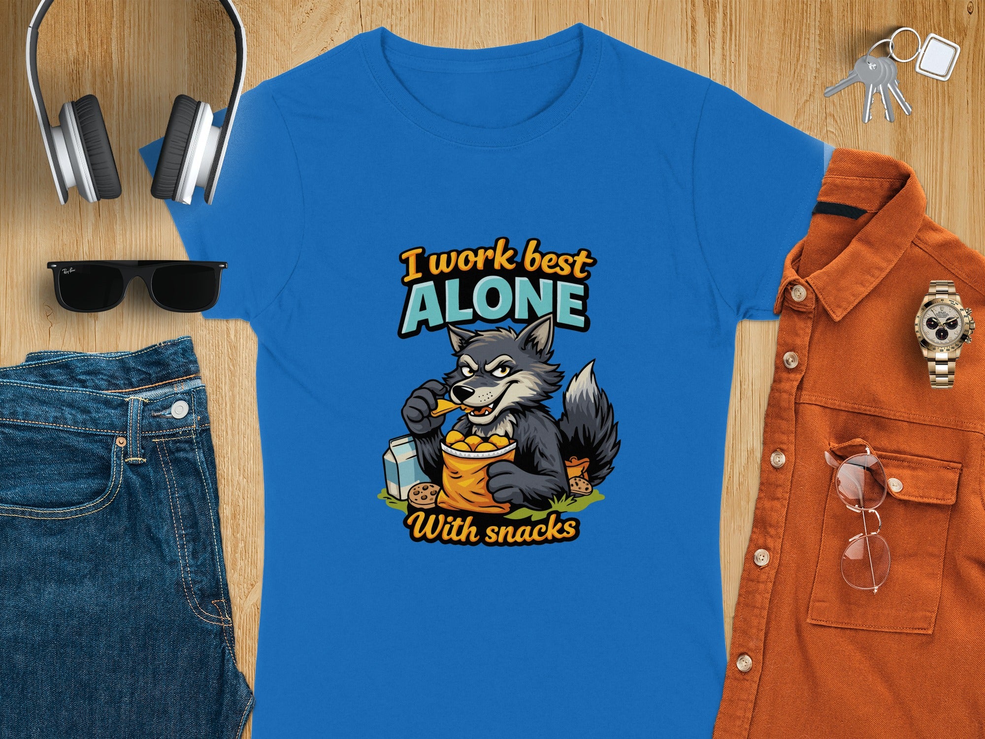 I Work Best Alone With Snacks Fun Graphic T-Shirt