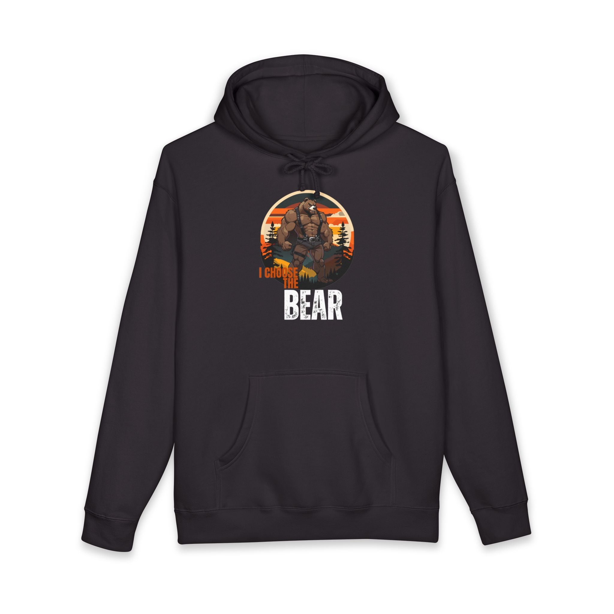 Dark hoodie with "I choose the bear" text and a bear silhouette.