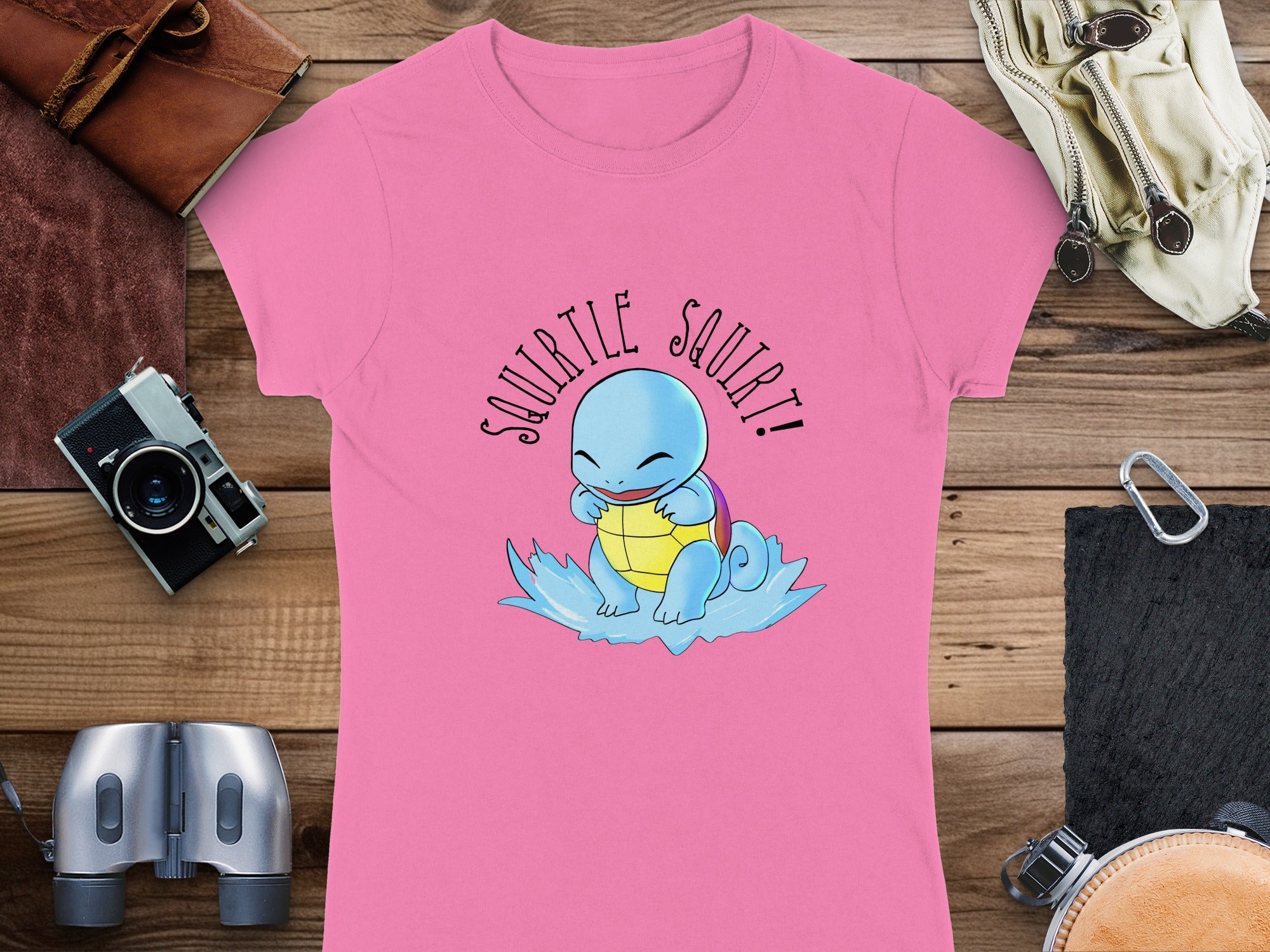 Squirtle Squirt Design on Pink T-Shirt for Fans