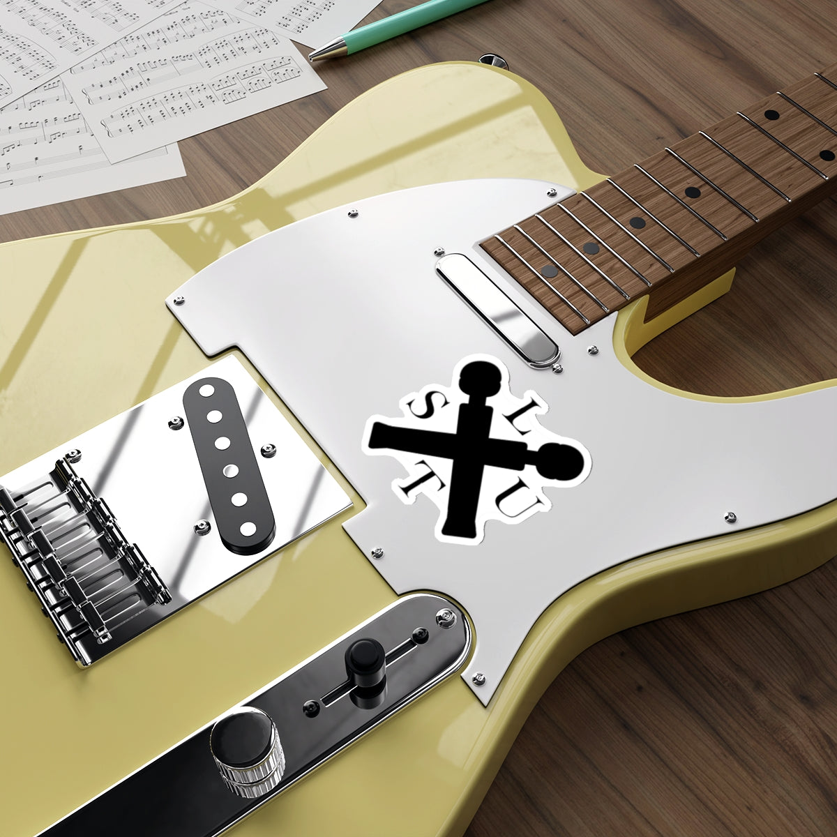 Stylish Electric Guitar with Custom Cross Sticker