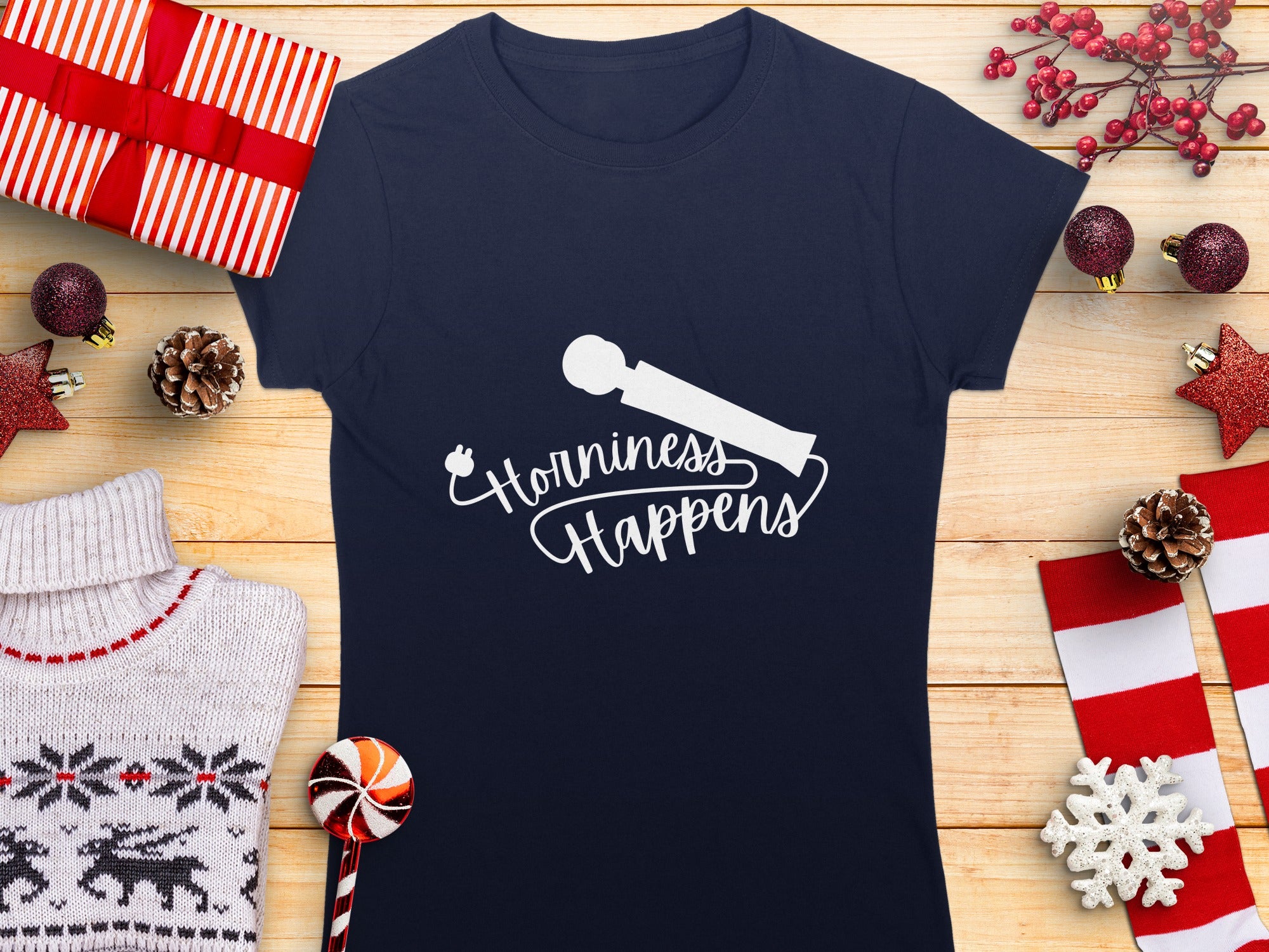 Festive Horniness Happens Graphic Tee for Holidays