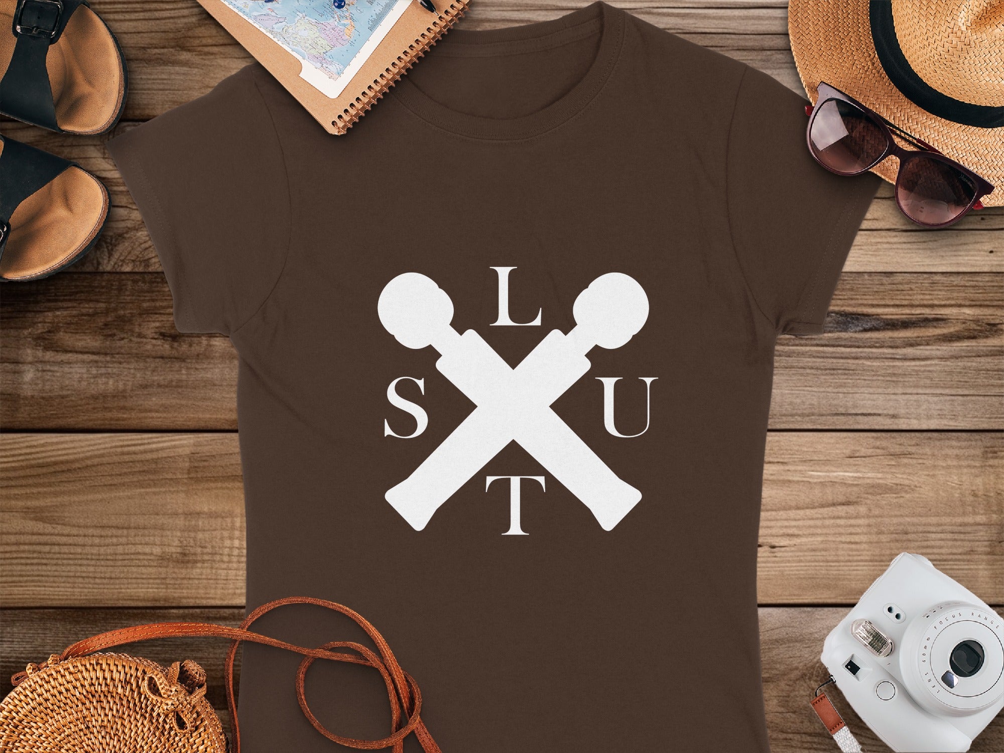 LUST Graphic Print Short Sleeve Brown T-Shirt