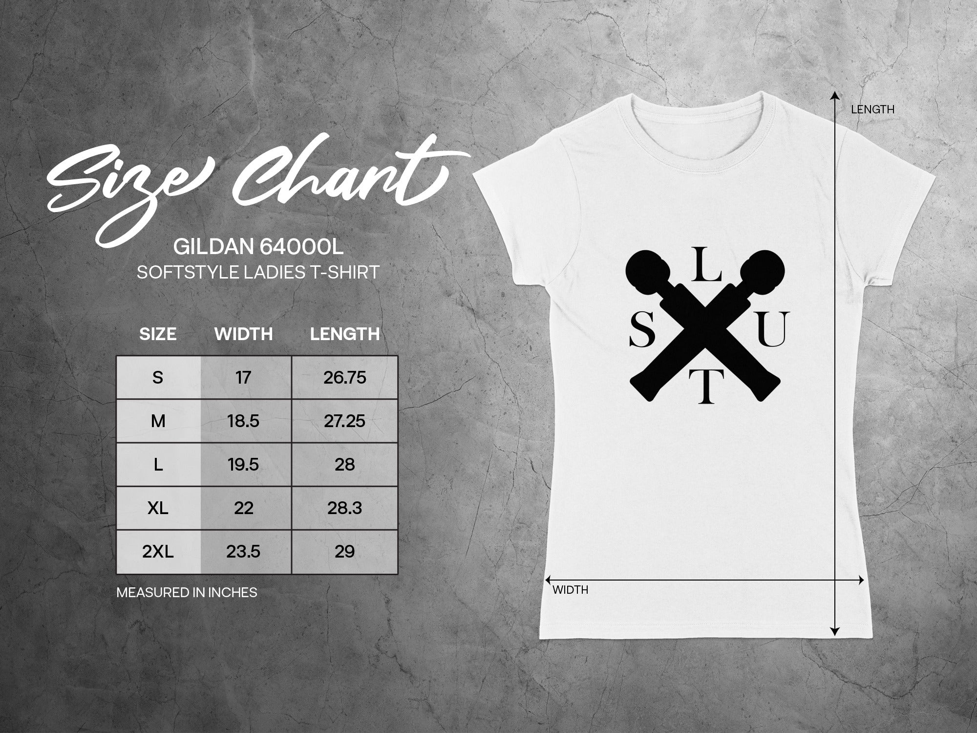 Gildan 64000L Softstyle Ladies Size Chart T-Shirt