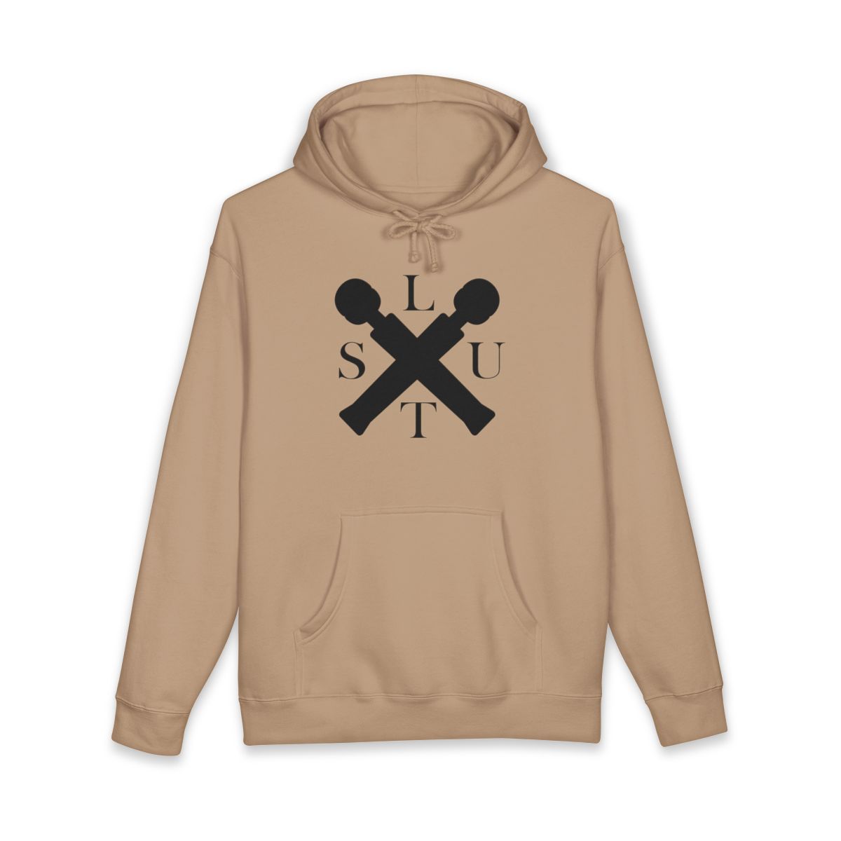Stylish Beige Hoodie with Black Crossed Mic Design