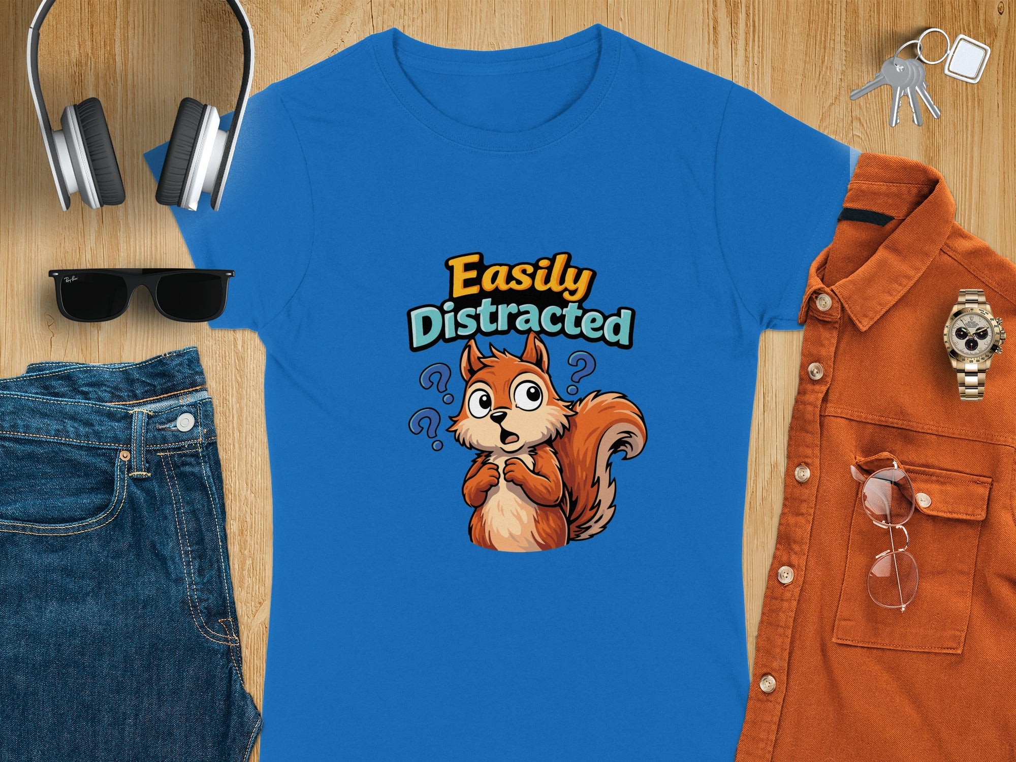 Easily Distracted Cute Squirrel Graphic Tee Shirt