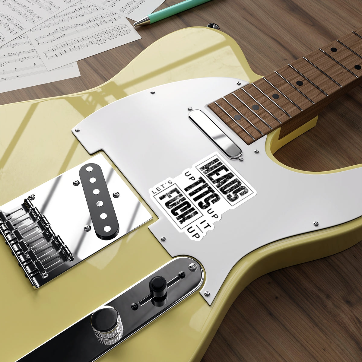 Electric Guitar with Let's Heads Up Tits Up Fuck It Up Sticker