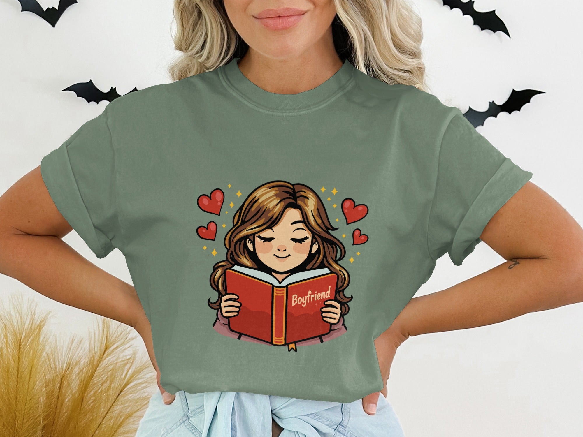 Cute Cartoon Girl Reading Boyfriend Book Graphic Tee