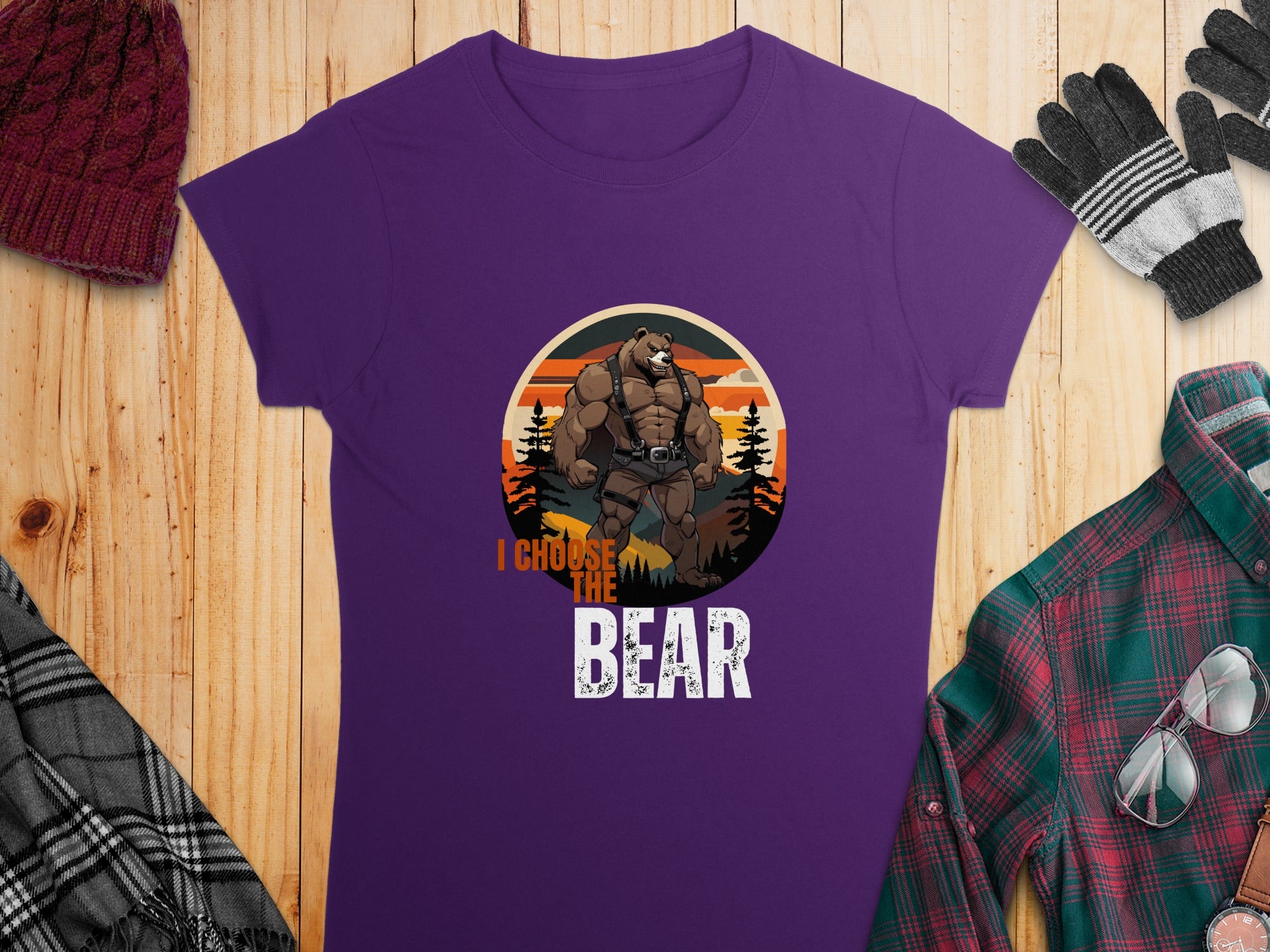 I Choose the Bear Graphic Sunset Forest T-shirt