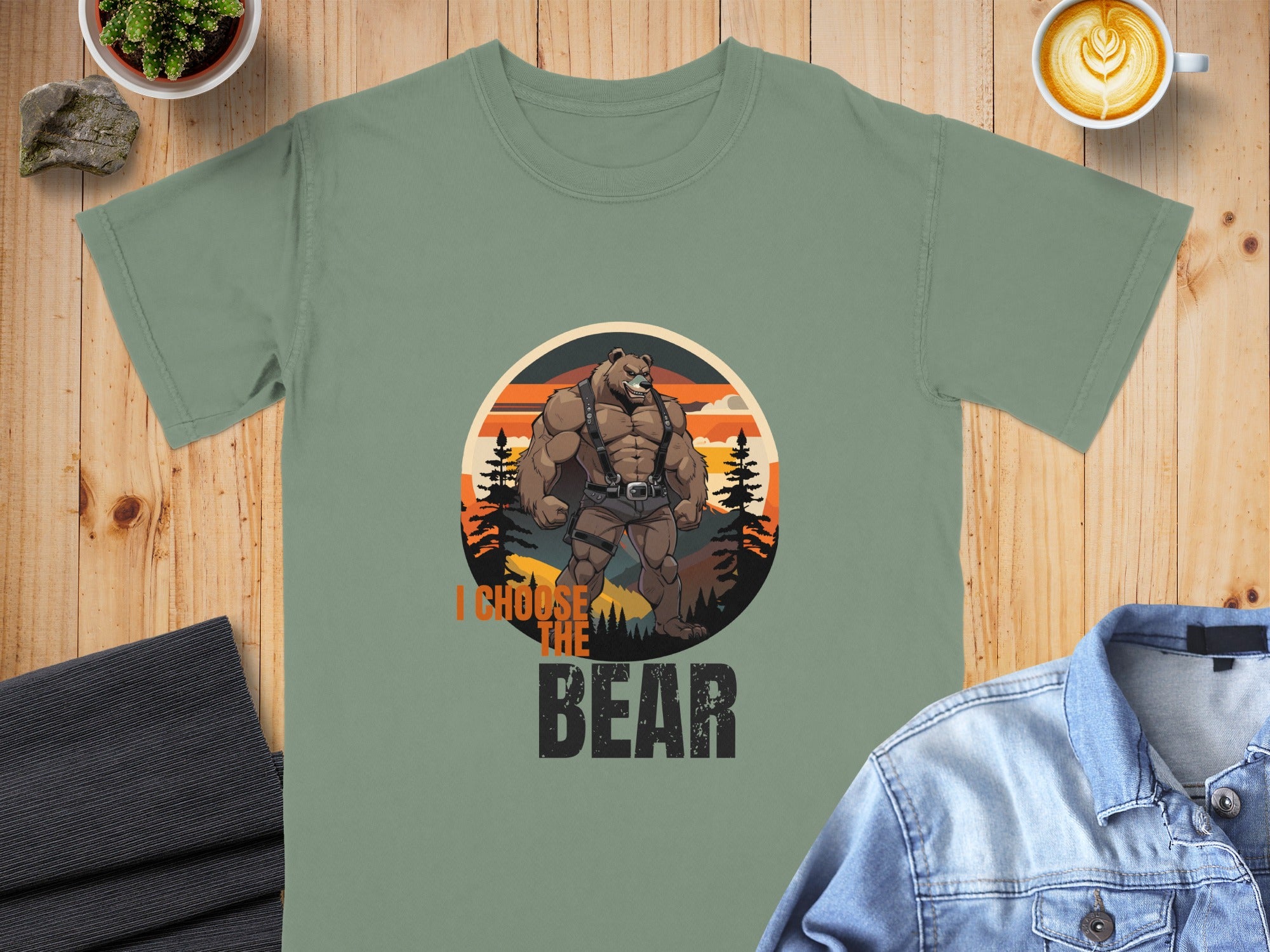 I Choose The Bear Graphic Tee with Sunset Forest Scene