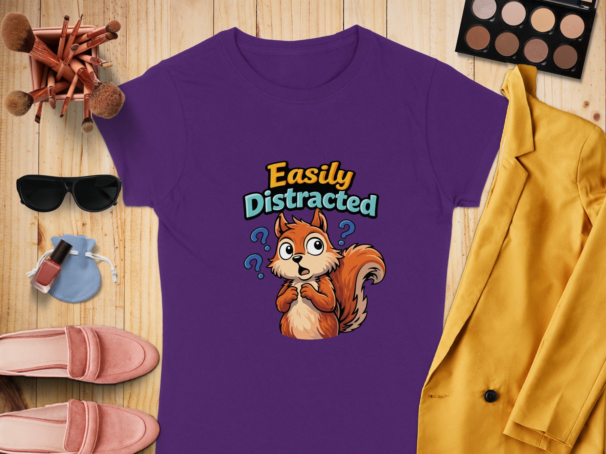 Easily Distracted Cute Squirrel Graphic Purple Shirt