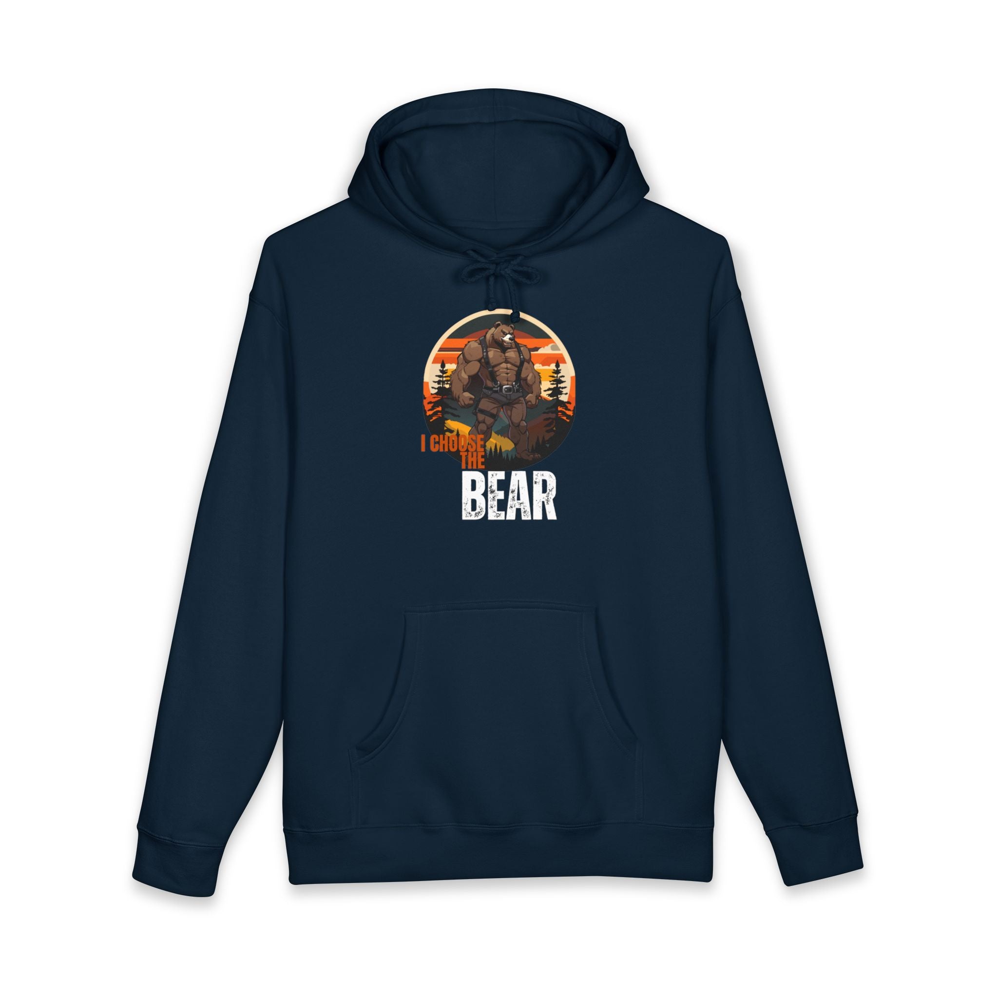 Navy hoodie with "I Choose The Bear" text and a bear graphic.