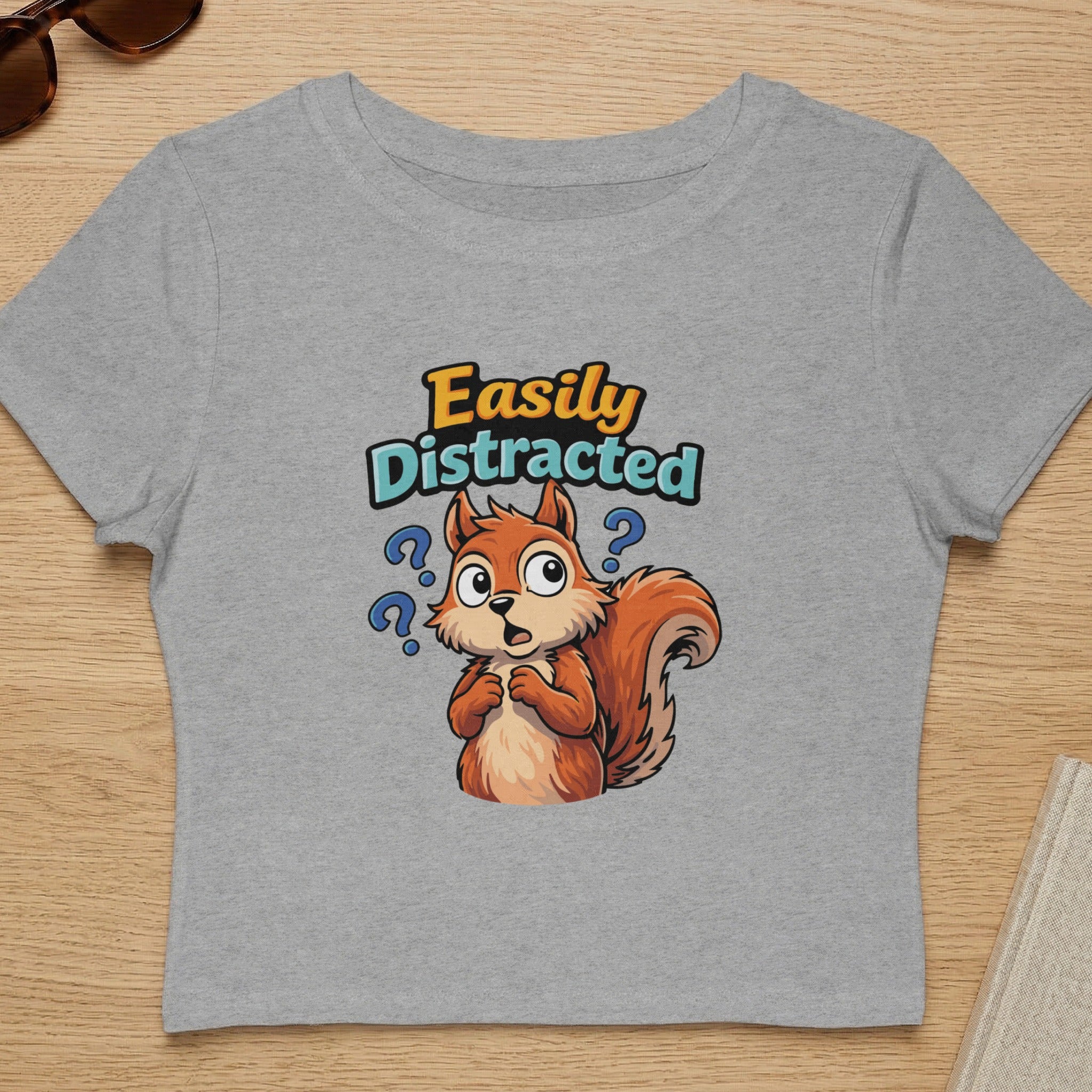 Easily Distracted Squirrel Cartoon Print Graphic Tee