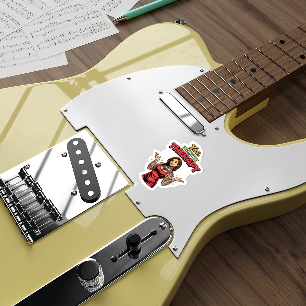 Funny Sticker on Electric Guitar Ideal for Music Lovers