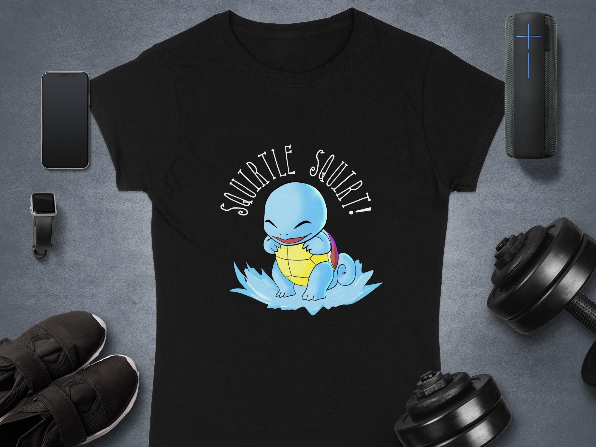 Squirtle Squirt Cute Cartoon Graphic Black T-Shirt