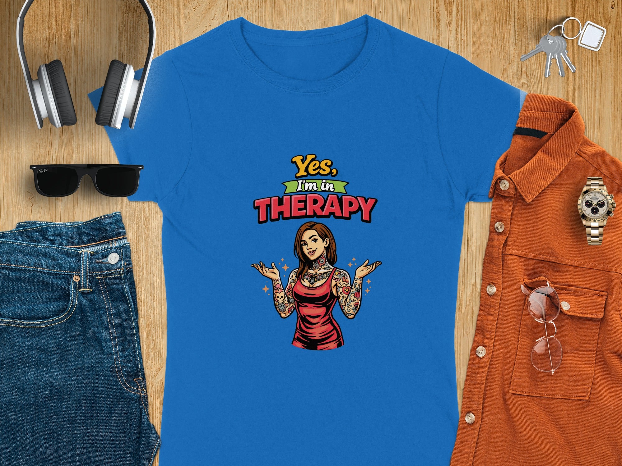 Yes I'm in Therapy Graphic Blue Crew Neck Shirt