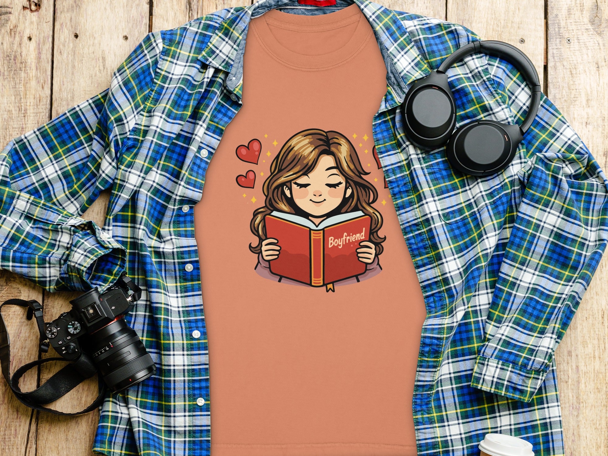 Cute Girl Reading Boyfriend Book Graphic Tee Shirt