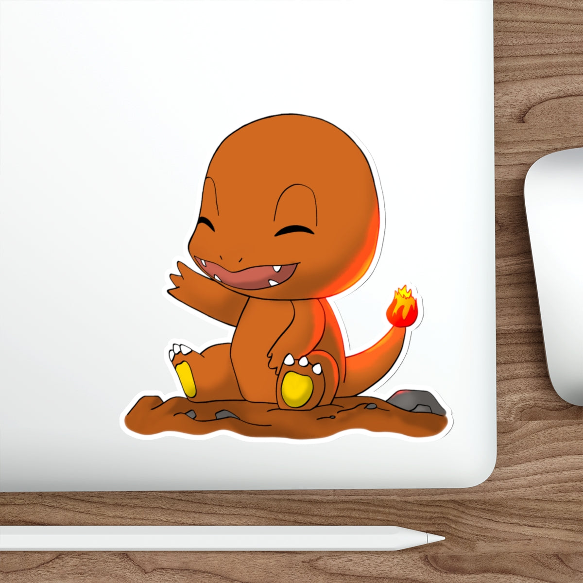 Cute Cartoon Fire Lizard Character Laptop Sticker