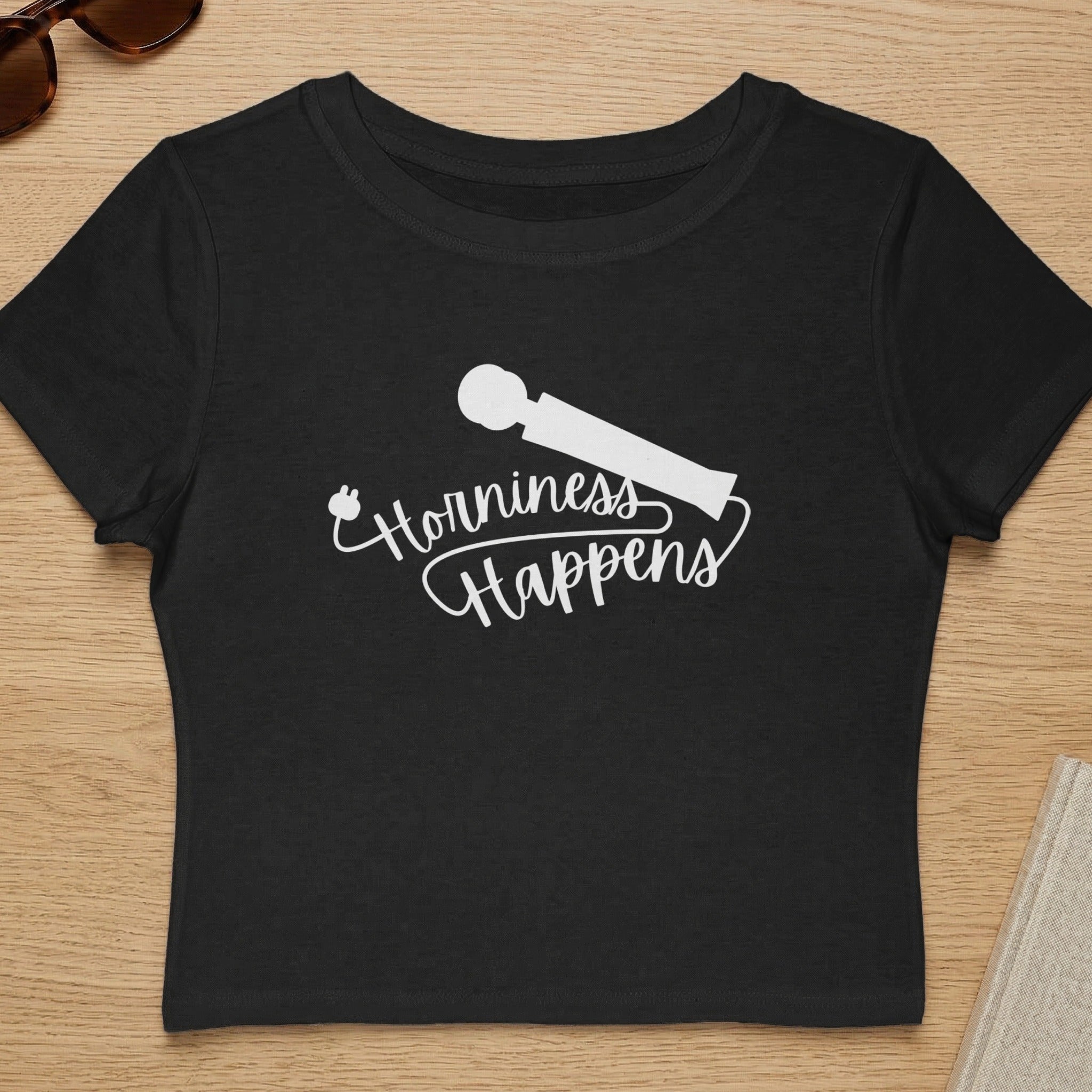 Horniness Happens Fun Design Black T-Shirt