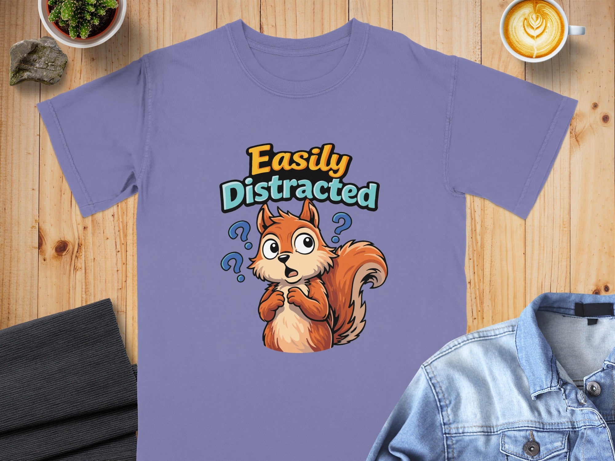 Easily Distracted Cute Squirrel Graphic Tee Shirt