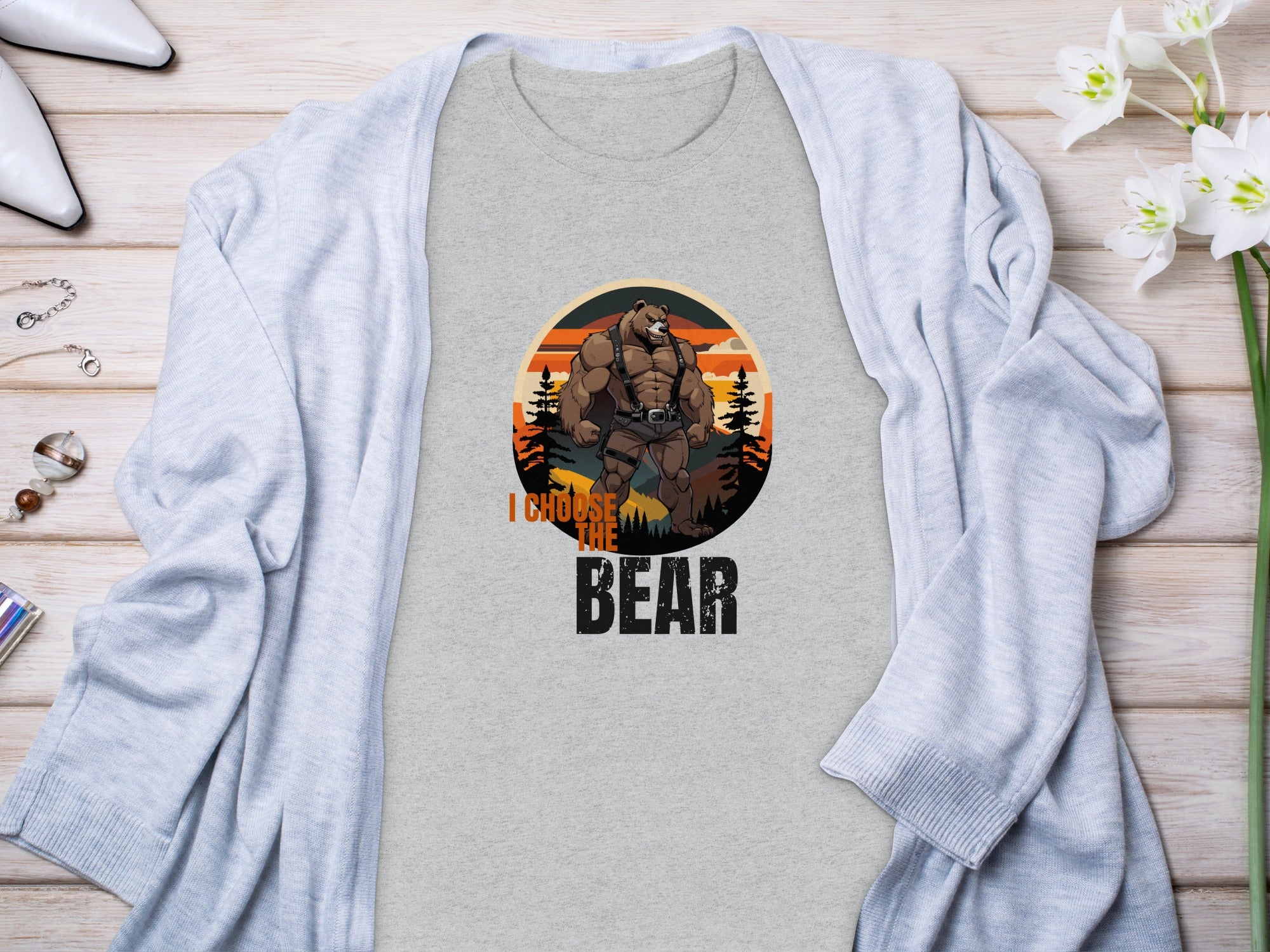 I Choose the Bear Graphic Tee with Forest Background