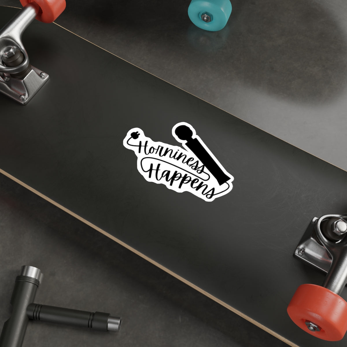 Horniness Happens Skateboard Sticker Product
