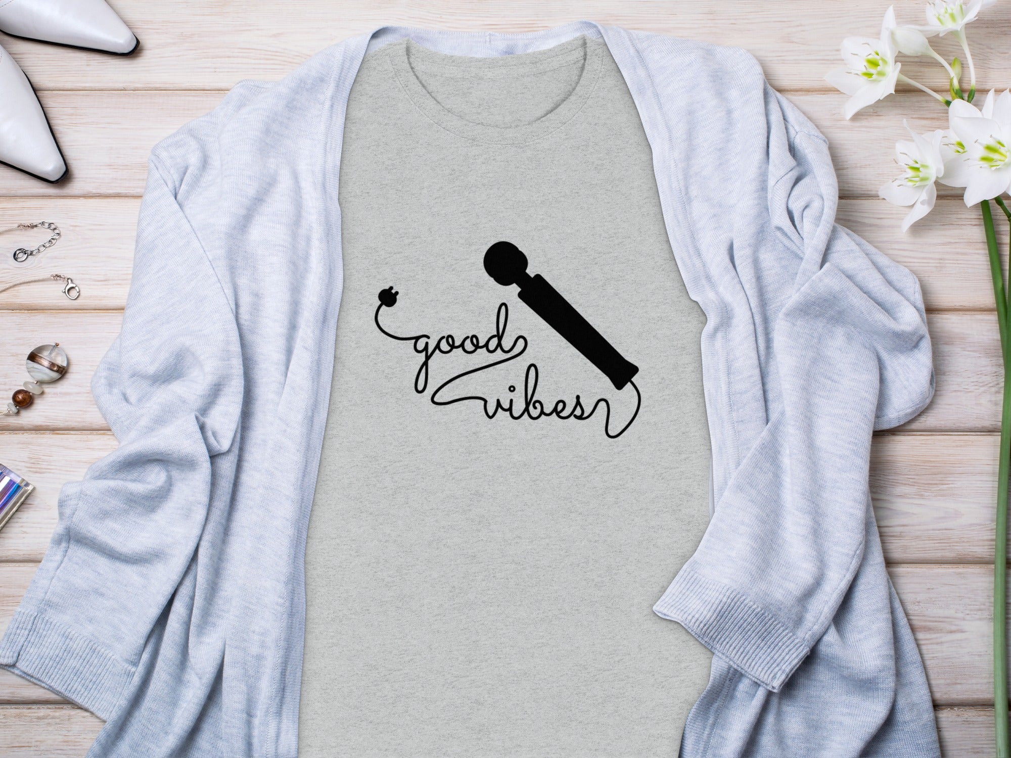 Good Vibes Microphone Design Gray Apparel Shirt Product
