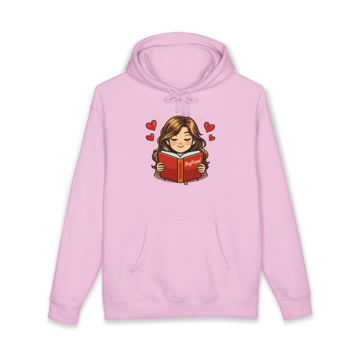 Book Reading Girl with Hearts Design Hoodie