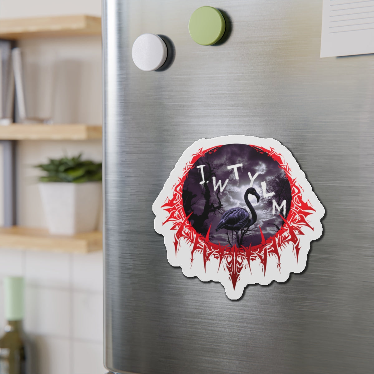 Gothic Flamingo Sticker with Cryptic Letters Design